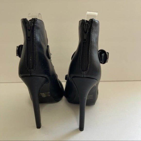 Qupid Black Ankle Boots Buckled Straps #6.5 - Picture 3 of 9